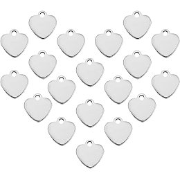 UNICRAFTALE about 100pcs Flat Heart Charm Hypoallergenic Charms Blank Tags Stainless Steel Pendant Metal Pendant for DIY Jewelry Making 9.5mm Stainless Steel Color