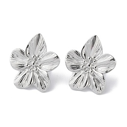 Honeyhandy Non-Tarnish 304 Stainless Steel Stud Earrings, Flower, Stainless Steel Color, 30x27mm