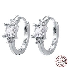 Honeyhandy Rhodium Plated 925 Sterling Silver Hoop Earring, with with 925 Stamp, Rectangle, Platinum, 12x4mm, Pin: 0.6mm