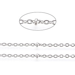 Honeyhandy 304 Stainless Steel Cable Chain, Satellite Chains, Soldered, with Rondelle Beads and Card Paper, Stainless Steel Color, Links: 2x2x0.4mm, Beads: 2x1mm