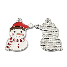 Honeyhandy Alloy Enamel Pendants, for Christmas, Snowman, Red & White & Brown, Platinum, 26x15.5x1.3mm, Hole: 1.6mm