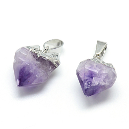 Honeyhandy Electroplated Natural Amethyst Pendants, with Iron Findings, Nuggets, Platinum, 15~25x15~22x10~15mm, Hole: 6x3.5mm