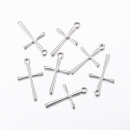 Honeyhandy 304 Stainless Steel Pendants, Cross, Stainless Steel Color, 16x9.5x0.8mm, Hole: 1mm