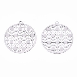 Honeyhandy 201 Stainless Steel Filigree Pendants, Etched Metal Embellishments, Flower of Life, Stainless Steel Color, 21.5x20x0.3mm, Hole: 1.2mm