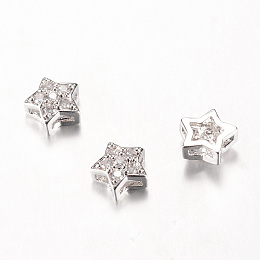 Honeyhandy Brass Slide Charms, with Micro Pave Cubic Zirconia, Star, Platinum, 6x6x3mm, Hole: 2x0.5mm