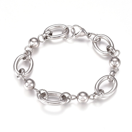 Honeyhandy 304 Stainless Steel Chain Bracelets, with Lobster Claw Clasps, Stainless Steel Color, 7-5/8 inch(19.5cm)