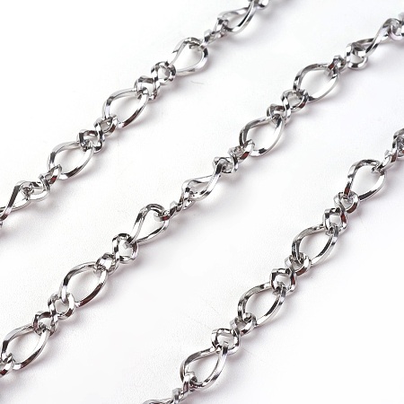 Honeyhandy 304 Stainless Steel Figaro Chains, Figure 8 Chain, with Spool, Unwelded, Stainless Steel Color, 12x5x1mm, about 32.8 Feet(10m)/roll