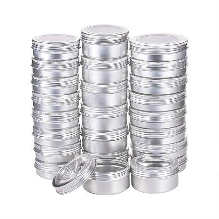 BENECREAT 24 Pack Mixed Size Tin Cans Screw Top Round Aluminum Cans Screw Lid Containers with Clear Window - Great for Store Spices, Candies, Tea or Gift Giving (Platinum)