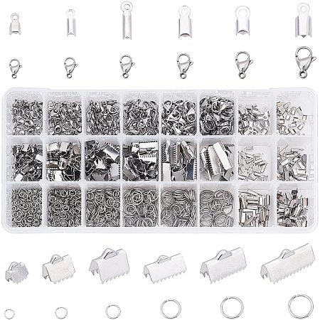 UNICRAFTALE About 1410pcs DIY Jewelry Making Kit, Stainless Steel Lobster Claw Clasps, Jump Rings, Folding Crimp Ends Jewelry Lobster Clasps and Closures for Jewelry Making