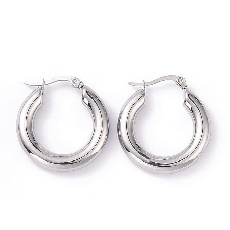 Honeyhandy 304 Stainless Steel Chunky Hoop Earrings for Women, Stainless Steel Color, 27.5x26.5x5mm, Pin: 0.8mm