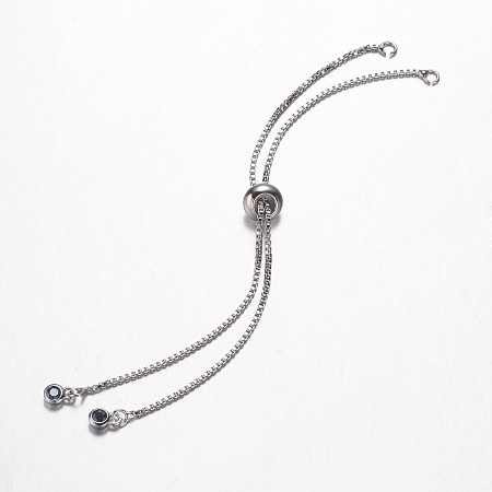 Honeyhandy Brass Chain Bracelet Making, with Cubic Zirconia, Slider Bracelets Making, Platinum, 5 inch(126mm)x1mm, Hole: 2mm