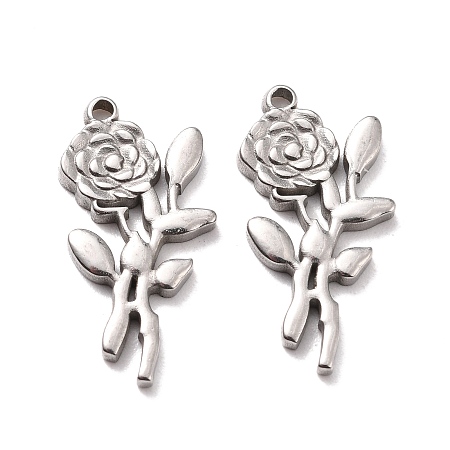 ARRICRAFT 304 Stainless Steel Pendants, Flower, Stainless Steel Color, 22x11x2mm, Hole: 1.2mm