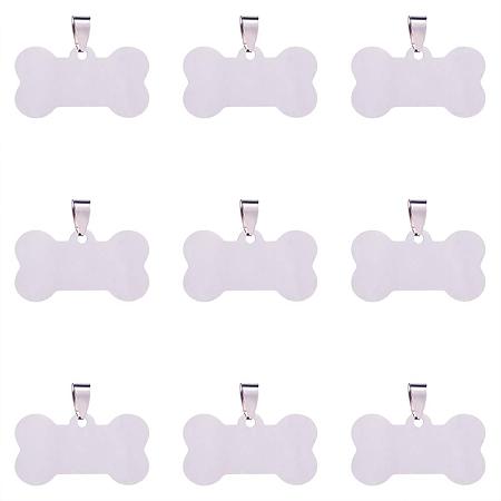 BENECREAT 10PCS Stainless Steel Blank Stamping Tag Pendants Charms with Snap on Bails for DIY Jewelry Making (Bone Shape, 1.2
