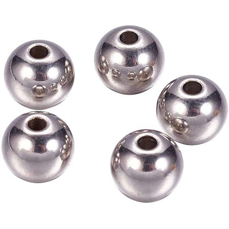 Pandahall Elite 100pcs 8mm Round Beads Stainless Steel Solid Beads Loose Spacers Beads Charms Jewelry findings for Necklace Bracelet Earring Making DIY