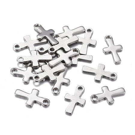 Honeyhandy 304 Stainless Steel Charms, Laser Cut, Cross, Stainless Steel Color, 12x7x1mm, Hole: 1.4mm