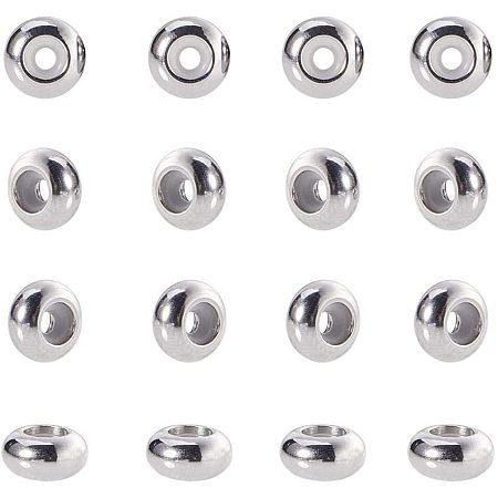 Pandahall Elite 50pcs 6mm Stainless Steel Flat Round Beads 1.5mm Hole Slider Beads Stopper Beads with Rubber Inside for DIY Bracelets Necklaces Jewelry Making