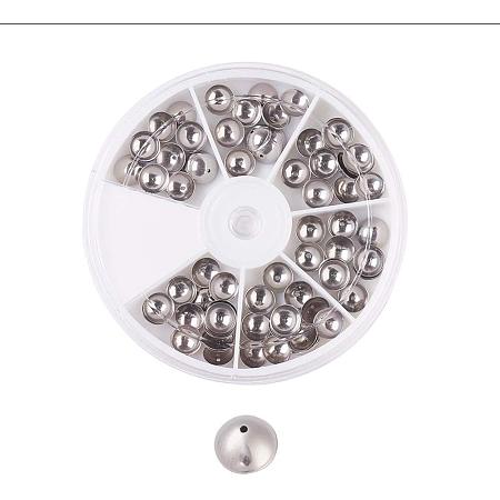 ARRICRAFT 1 Box About 120pcs Half Round 304 Stainless Steel Apetalous Bead Caps End Cap Bead Cover Assorted for Jewelry Making