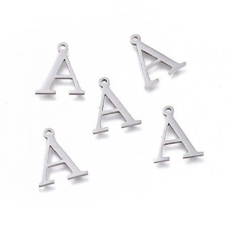 Honeyhandy 304 Stainless Steel Charms, Greek Alphabet, Stainless Steel Color, Letter.A, 13.8x11.5x1mm, Hole: 1.2mm