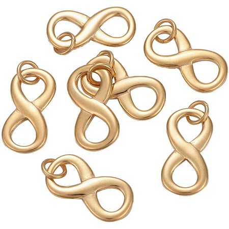CHGCRAFT 10pcs Infinity Pendants with Jump Ring 304 Stainless Steel Infinity Charms Infinity Dangle Pendants for Necklace Bracelet Jewelry Making 20.5x10.5x2mm, Golden