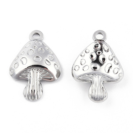 Honeyhandy 304 Stainless Steel Pendants, Mushroom Charm, Stainless Steel Color, 23.5x15.5x4mm, Hole: 1.8mm