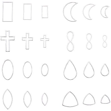 PandaHall Elite 96 pcs 8 Shapes Stainless Steel Hollow Pendant Charms, Rectangle/Teardrop/Cross/Oval/Moon/Triangle Metal Frame Open Bezel Pendants for UV Resin Crafts Earring Necklace DIY Jewelry Making