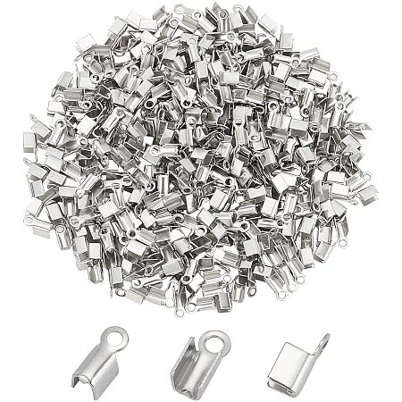 UNICRAFTALE About 400pcs Metal Folding Crimping End Metal Wire End Cube-Shaped Loose 304 Stainless Steel End Cap Stainless Steel Color Port Connector Jewelry Making Accessories for DIY with Hole: 2mm
