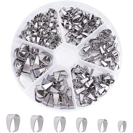 UNICRAFTALE About 300pcs 6 Sizes Snap On Bails Pinch Bails Clasp Golden Stainless Steel Bails Pendant Connector Findings for Pendant Necklace Jewelry Making Stainless Steel Color 8-14mm