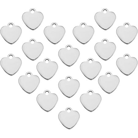 UNICRAFTALE about 100pcs Flat Heart Charm Hypoallergenic Charms Blank Tags Stainless Steel Pendant Metal Pendant for DIY Jewelry Making 9.5mm Stainless Steel Color