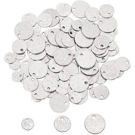 UNICRAFTALE About 90pcs 6/8/10mm Textured Round Charms Hypoallergenic Charms Stainless Steel Pendants Charms Metal Pendant for Jewelry Findings Making Stainless Steel Color