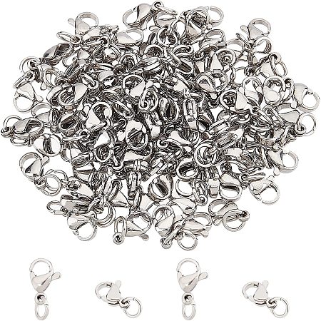 UNICRAFTALE About 100pcs Stainless Steel Lobster Claw Clasps with Jump Ring Necklace Fasteners Hook Claw Clasps for Bracelet Necklace Jewelry Making Stainless Steel Color 3mm Hole