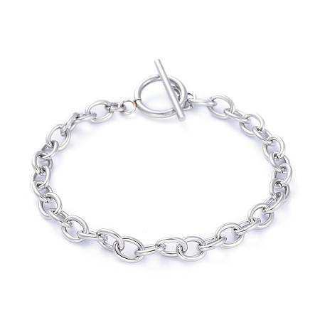 Honeyhandy Unisex 304 Stainless Steel Cable Chain Bracelets, with Toggle Clasps, Stainless Steel Color, 7-5/8 inch(19.4cm), 5mm