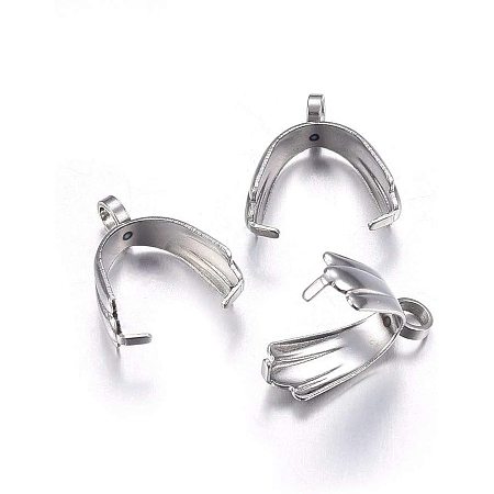 UNICRAFTALE 10pcs Stainless Steel Snap on Bails Pinch Bails Pendant Bails Connectors Silver Tone Metal Pushed Clasps for Jewelry Pendant Making 13.5x12x5.5mm, Hole 2.5mm
