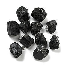 Honeyhandy Natural Black Tourmaline Pendants, Nuggets Charms with Stainless Steel Color Plated 201 Stainless Steel Snap on Bails, 15~30x11~12x9.5~12mm, Hole: 3.5x7.5mm