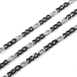 Honeyhandy 304 Stainless Steel Figaro Chains, Unwelded, with Spool, Electrophoresis Black & Stainless Steel Color, 4.5x3x0.7mm, 6x3x0.7mm, about 32.8 Feet(10m)/roll