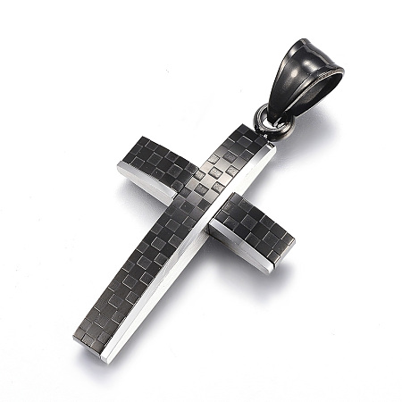 Honeyhandy 304 Stainless Steel Pendants, Cross, Gunmetal & Stainless Steel Color, 37x22x4mm, Hole: 8x5mm