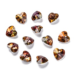 Honeyhandy Electroplate Glass Charms, Faceted, Heart, Copper, 10x10x5mm, Hole: 1mm