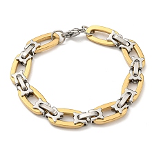 Honeyhandy Ion Plating(IP) Two Tone 304 Stainless Steel Oval Link Chain Bracelet, Golden & Stainless Steel Color, 8-3/8 inch(21.4cm), Wide: 11mm