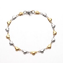 Honeyhandy 304 Stainless Steel Heart Link Bracelets, with Lobster Claw Clasps, Golden & Stainless Steel Color, 8-1/4 inch(210mm), links: 9x4x2mm