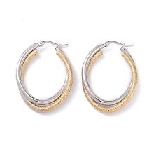 Honeyhandy 304 Stainless Steel Hoop Earrings, Double Oval, Golden & Stainless Steel Color, 41x30.5x3.5mm, Pin: 0.7mm