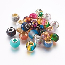 Arricraft Spray Painted Glass European Beads, Large Hole Beads, Rondelle, Mixed Color, 12~13x9mm, Hole: 4mm