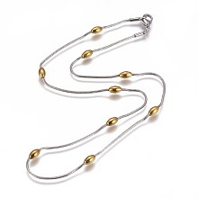 Honeyhandy 304 Stainless Steel Herringbone Chain Necklaces, with Beads and Lobster Claw Clasps, Golden & Stainless Steel Color, 18 inch(45.8cm), 1.2mm