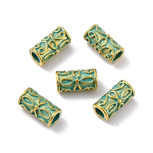 Honeyhandy Tibetan Style Alloy Beads, Column, Golden & Green Patina, 11x5.5mm, Hole: 3.3mm