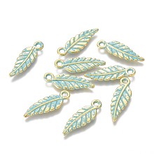 Honeyhandy Alloy Pendants, Leaf, Golden & Green Patina, 20x6.5x1.5mm, Hole: 1.6mm