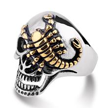 Honeyhandy Two Tone 316L Surgical Stainless Steel Skull with Scorpion Finger Ring, Gothic Punk Jewelry for Men Women, Golden & Stainless Steel Color, US Size 11(20.6mm)