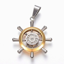 Honeyhandy 304 Stainless Steel Rhinestone Pendants, Helm, Golden & Stainless Steel Color, 33x29x4mm, Hole: 5x10mm