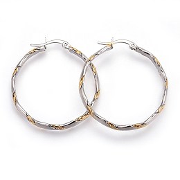 Honeyhandy 304 Stainless Steel Hoop Earrings, Hypoallergenic Earrings, Textured Ring Shape, Golden & Stainless Steel Color, 38x35.5x5mm, Pin: 1mm