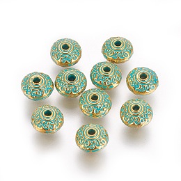 Honeyhandy Alloy Beads, Bumpy, Rondelle, Golden & Green Patina, 7x4.5mm, Hole: 1.4mm