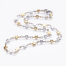 Honeyhandy 304 Stainless Steel Chain Necklaces, with Lobster Claw Clasps, Star, Golden & Stainless Steel Color, 17.7 inch(45cm)