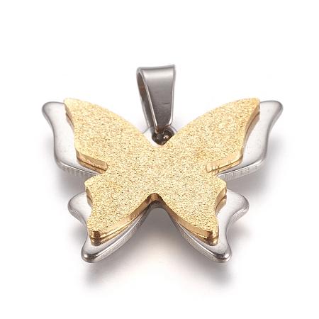 Honeyhandy 304 Stainless Steel Pendants, Textured, Butterfly, Golden & Stainless Steel Color, 19x23x3mm, Hole: 5x4mm