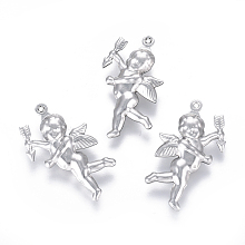 Honeyhandy 304 Stainless Steel Pendants, Matte, Angel/Cupid/Cherub, Stainless Steel Color, 29x16.5x5mm, Hole: 0.8mm